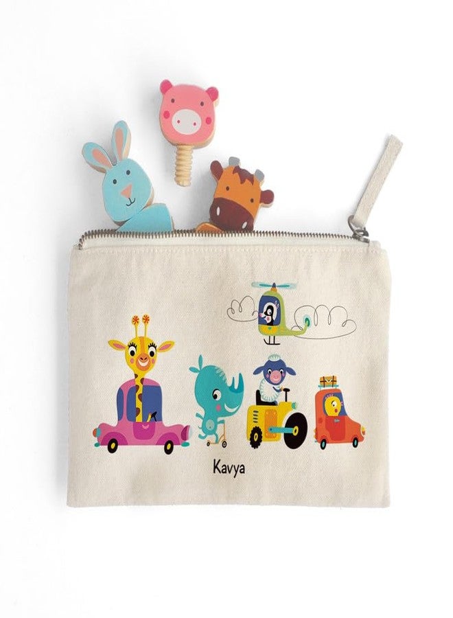 Zooboo Catch All Pouch Personalized with Kid's Names, 100% Cotton with Zipper, Pencil Pouch for Boys and Girls, School Supply Stationery Box Organizer for Students Lets Travel - Image 3